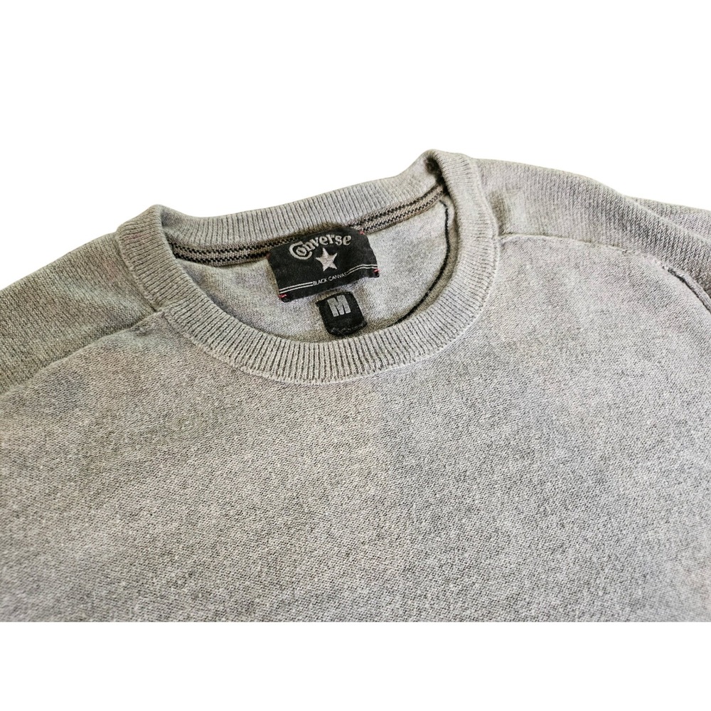 Converse Black Canvas Sweater Mens Medium Gray Cotton Raglan Crewneck Knit